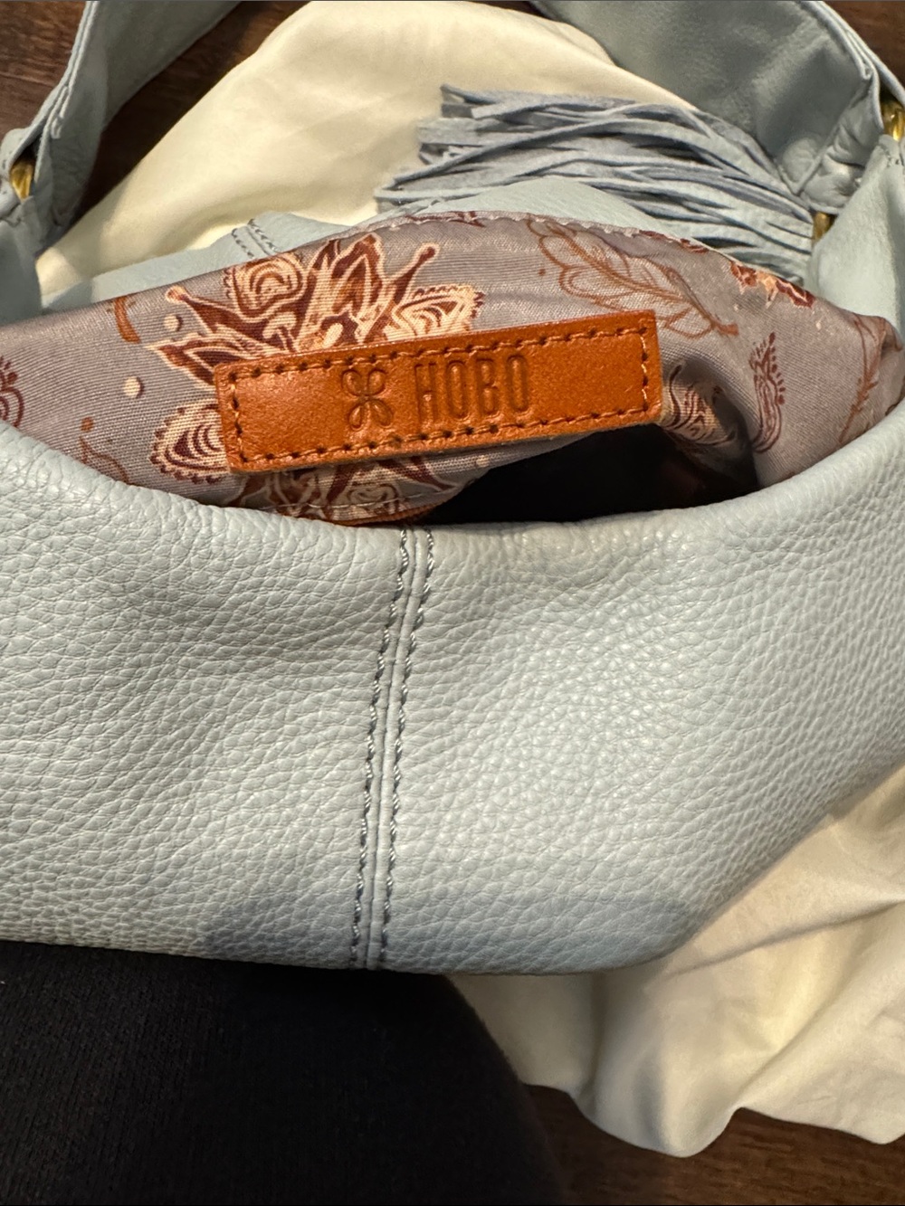HOBO Gardner Pale Blue Leather Shoulder Bag with Tassel and Dust Bag - Picture 6 of 8